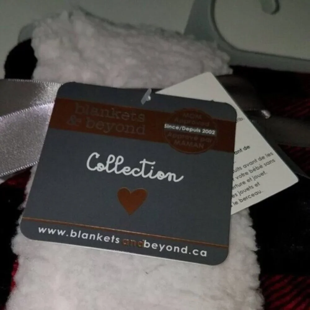 NWT Blankets & Beyond Baby Blanket Red Black Buffalo Plaid Lovey White Sherpa